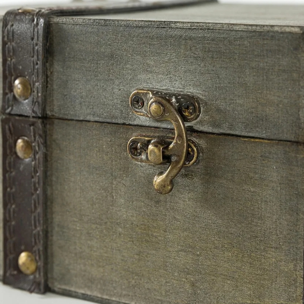 Vintage Style Storage Trunk Set - Gray and Gold (2 Pc Set) - Picture 4 of 8